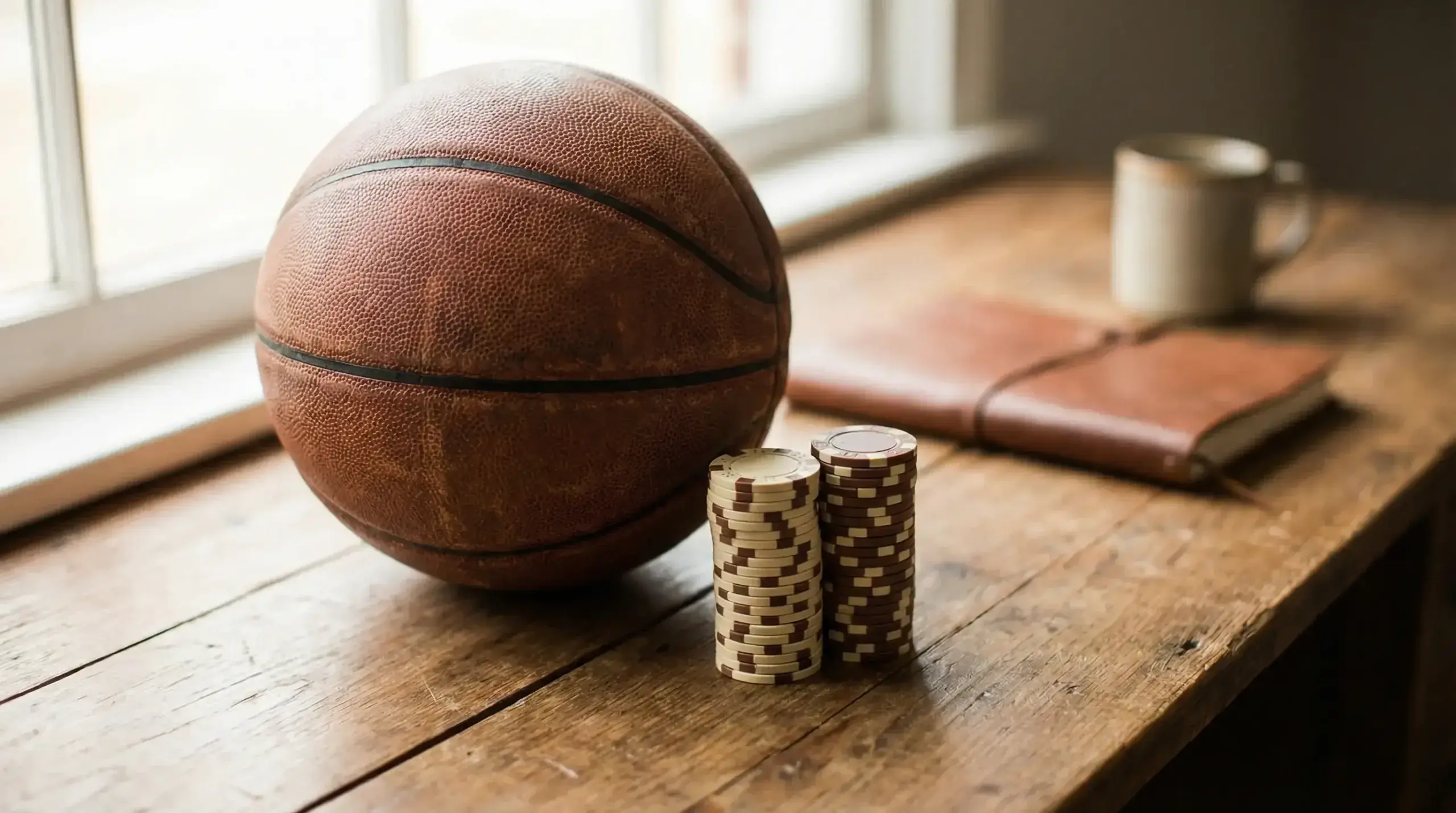 Basketball and betting chips representing NBA bankroll management strategy