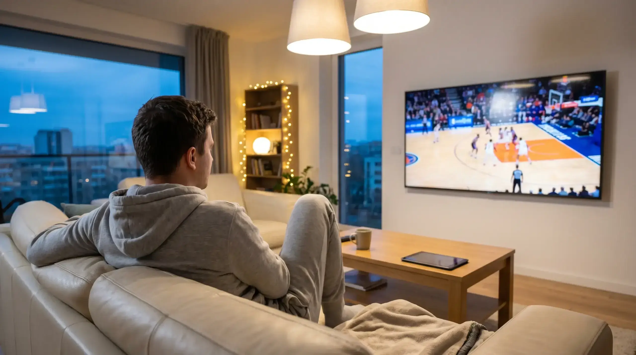 Person watching NBA basketball game on screen learning about betting