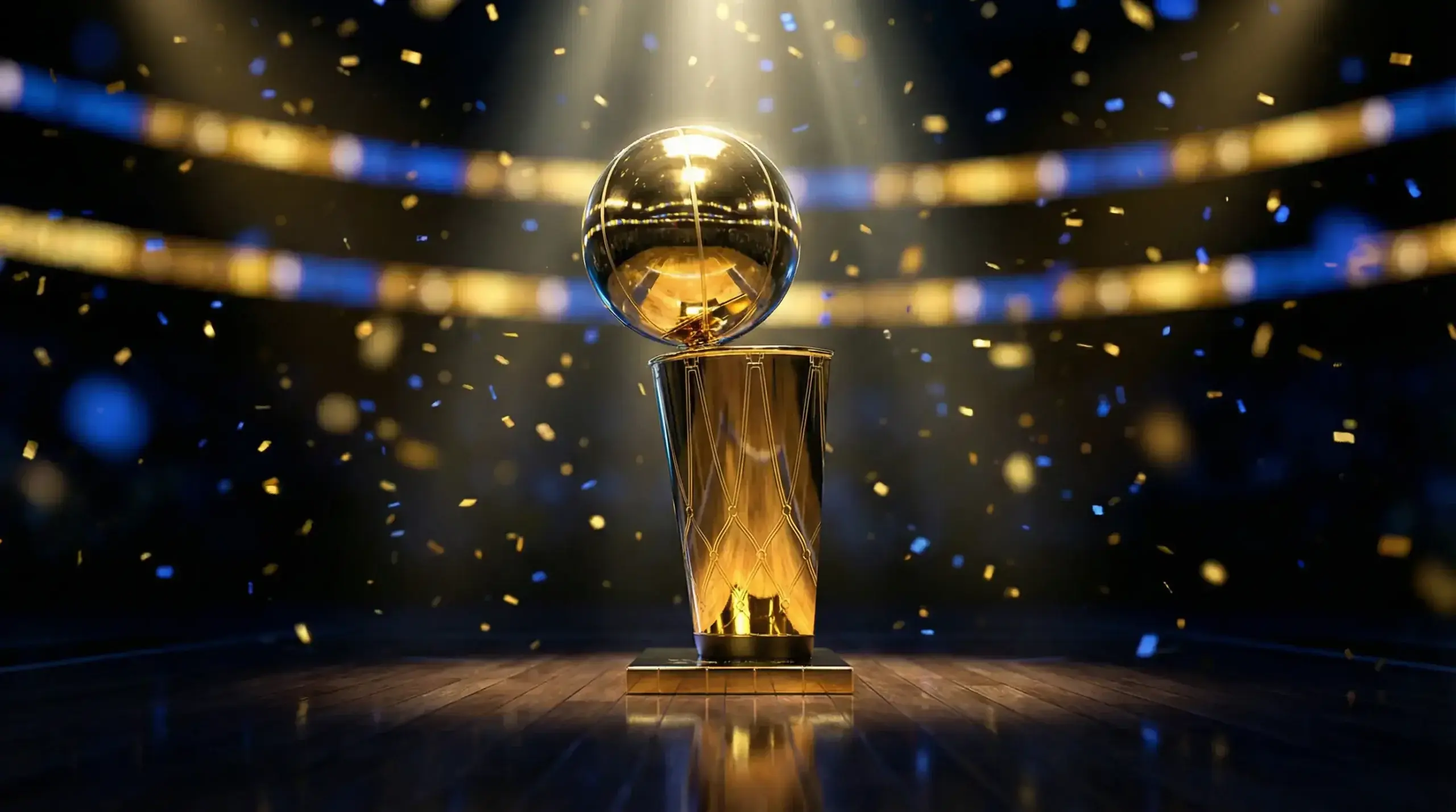 NBA playoffs betting strategy guide with championship trophy
